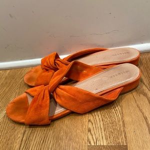Orange suede strappy slide sandals